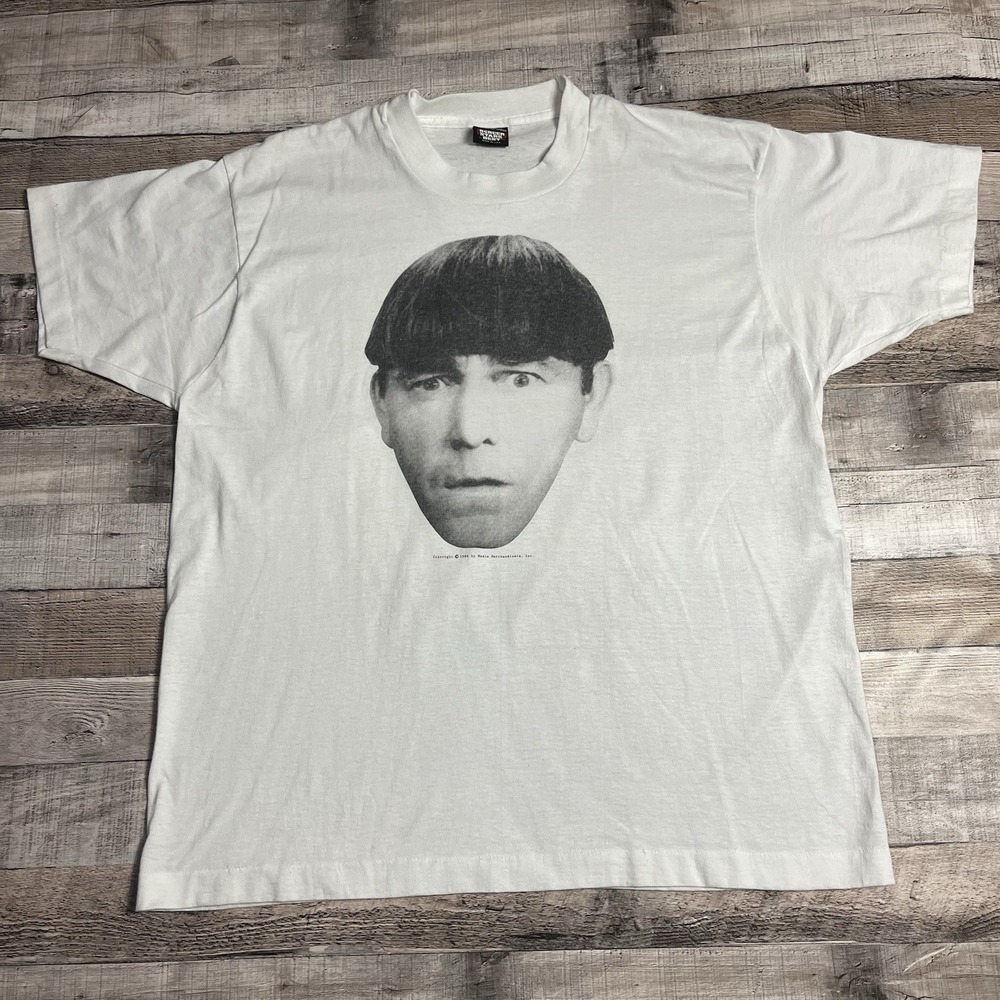 Three Stooges Shirt Size XL White Vintage 80s Moe Bowl Cut Funny TV Show Promo